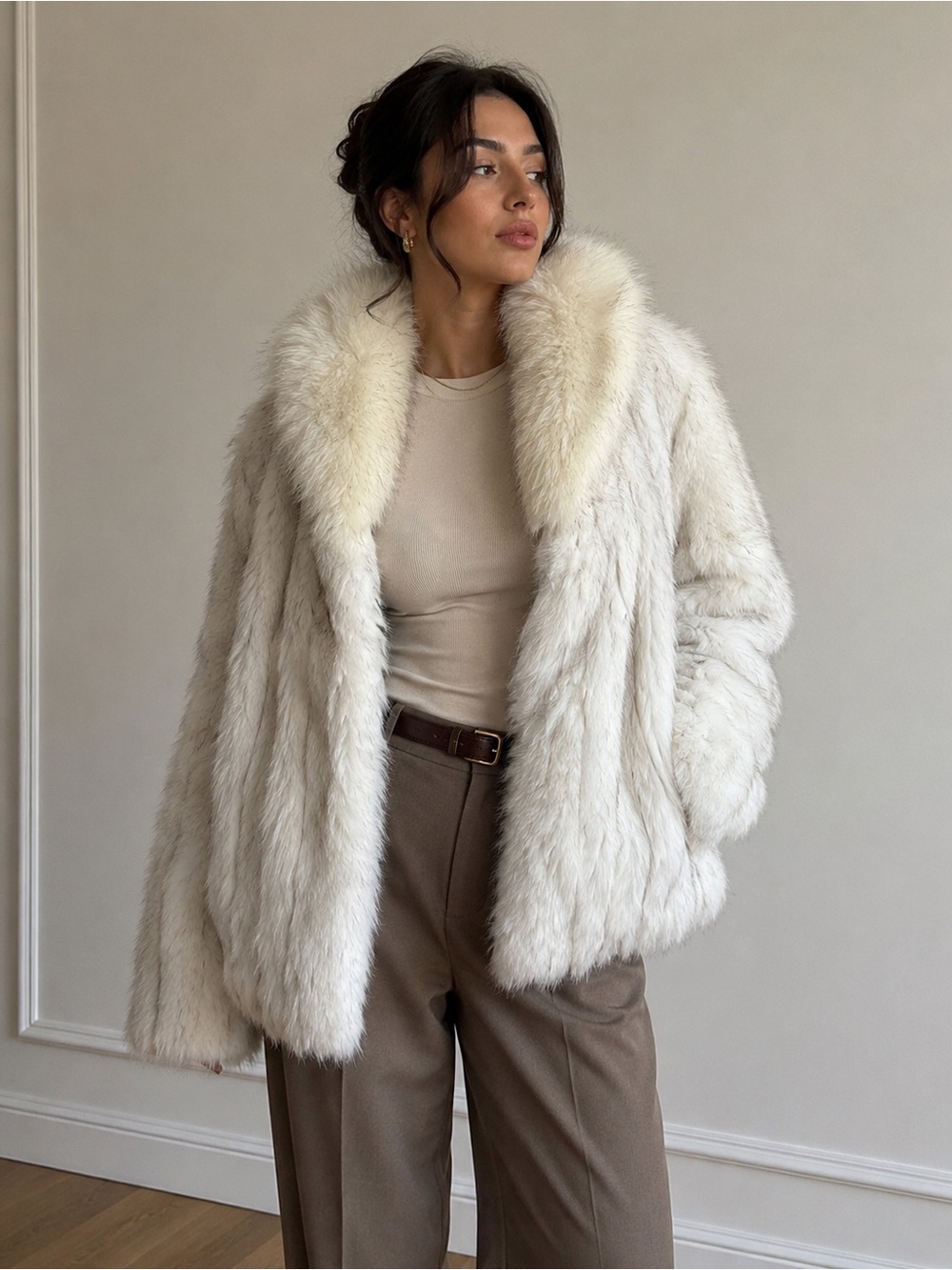 Vintage Arctic Genuine Fox Fur Coat Ice Princess Mob Wife Après Ski Jacket XXL